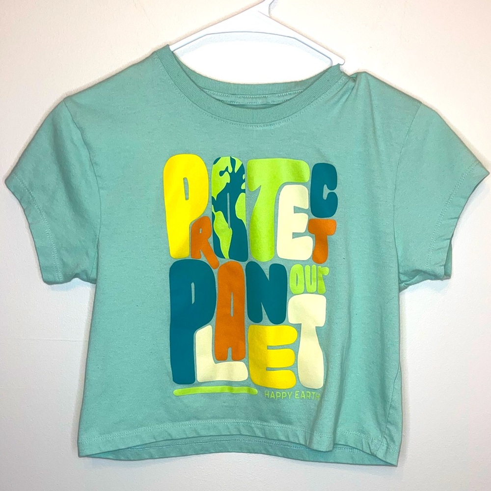 Happy Earth “Protect Our Planet” Childrens Shirt Top Jade T-Shirt Sz M EUC